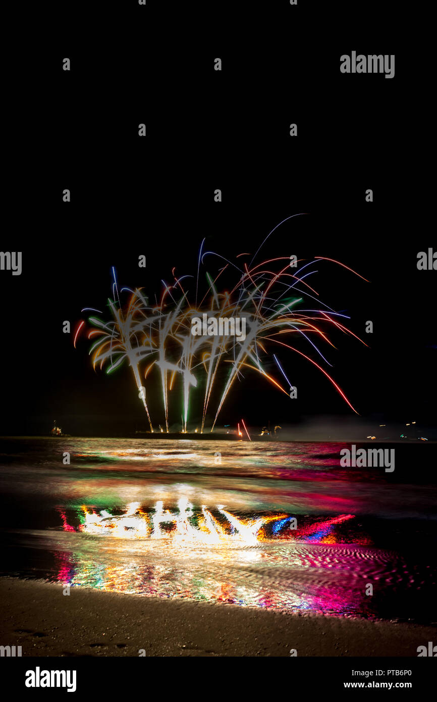 Annual summer fireworks event at Scheveningen beach in Den Haag on 17th