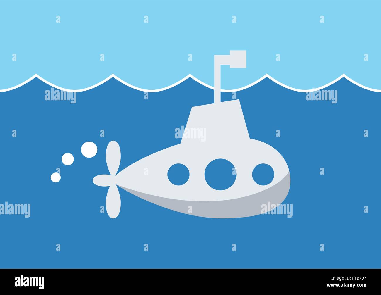 Vector illustration cheerful submarine on blue background Stock Vector