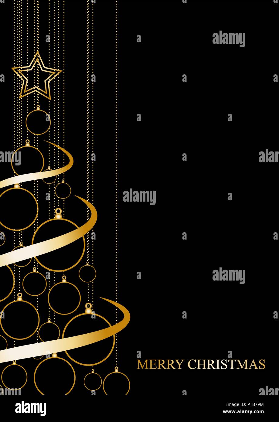 Vector Abstract poster Golden Christmas Tree on black background Stock ...