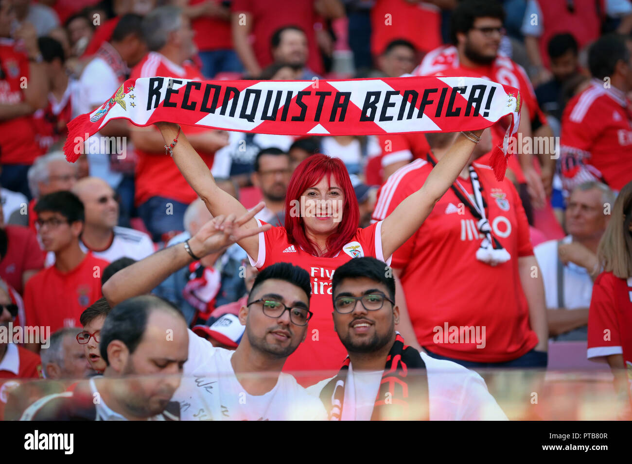 SL Benfica supporters seen in action during the League NOS 2018/19 football match between SL Benfica vs FC Porto. (Final score: SL Benfica 1-0 FC Porto). Stock Photo