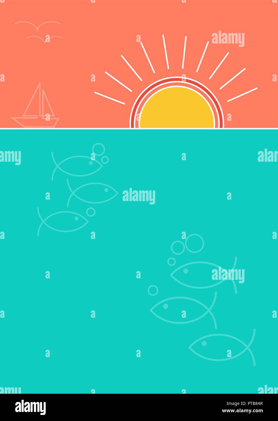 Sunset over the sea background, flat design Stock Vector Image & Art ...
