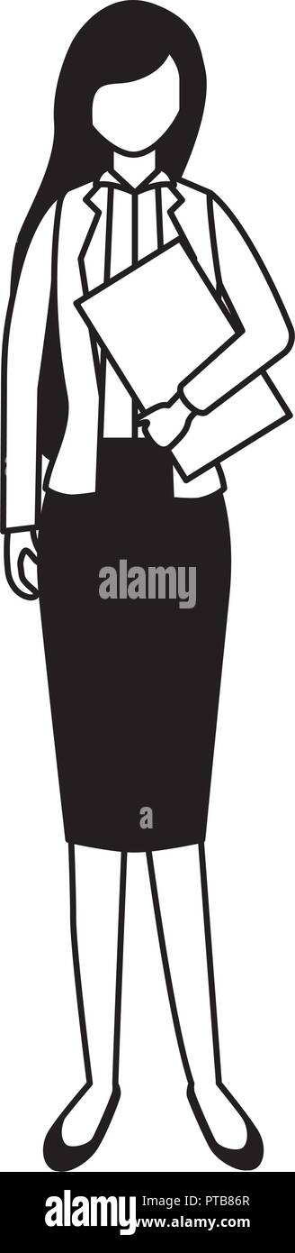 business woman standing character vector illustration monochrome Stock ...