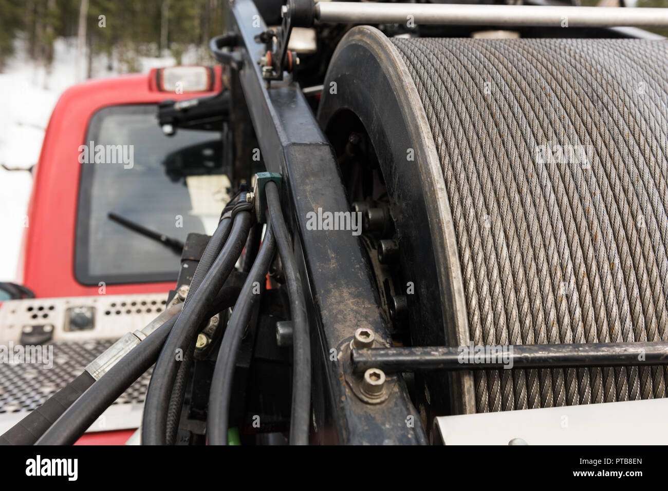 Snowplow truck in snowy season Stock Photo