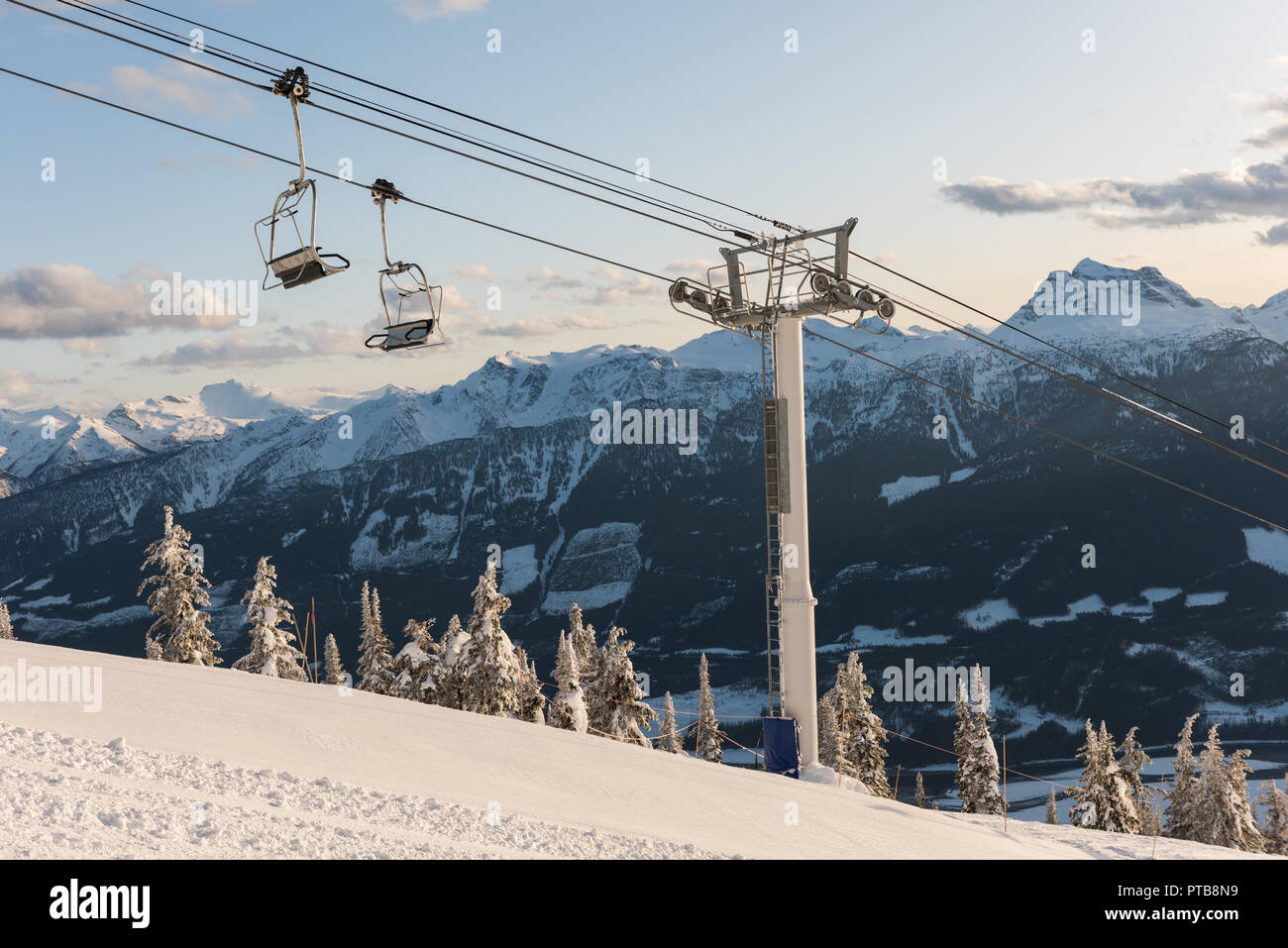 Overhead cable car on a alpine Stock Photo