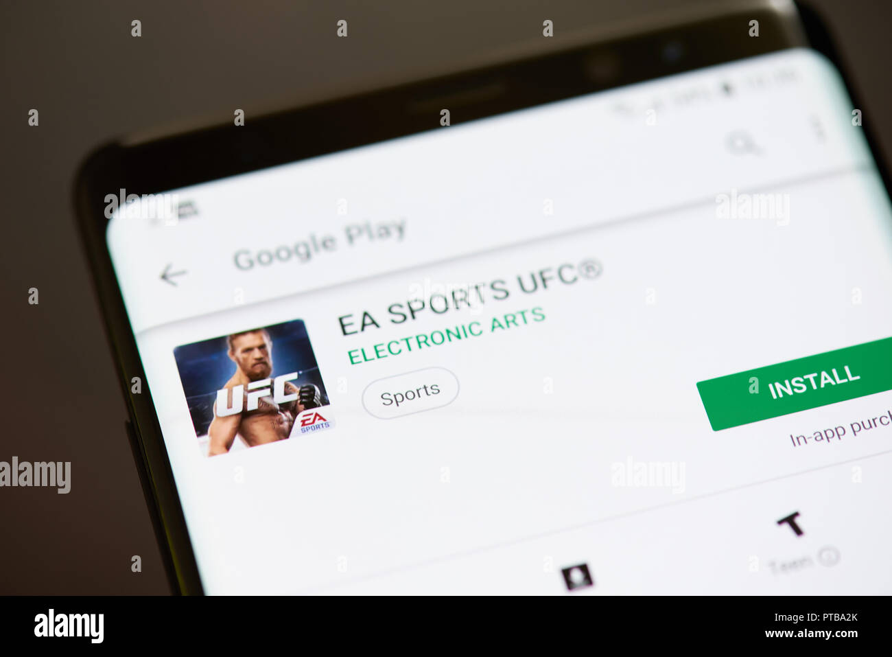 New york, USA - october 8, 2018: Ufc sport game app on smartphone screen close up view Stock Photo