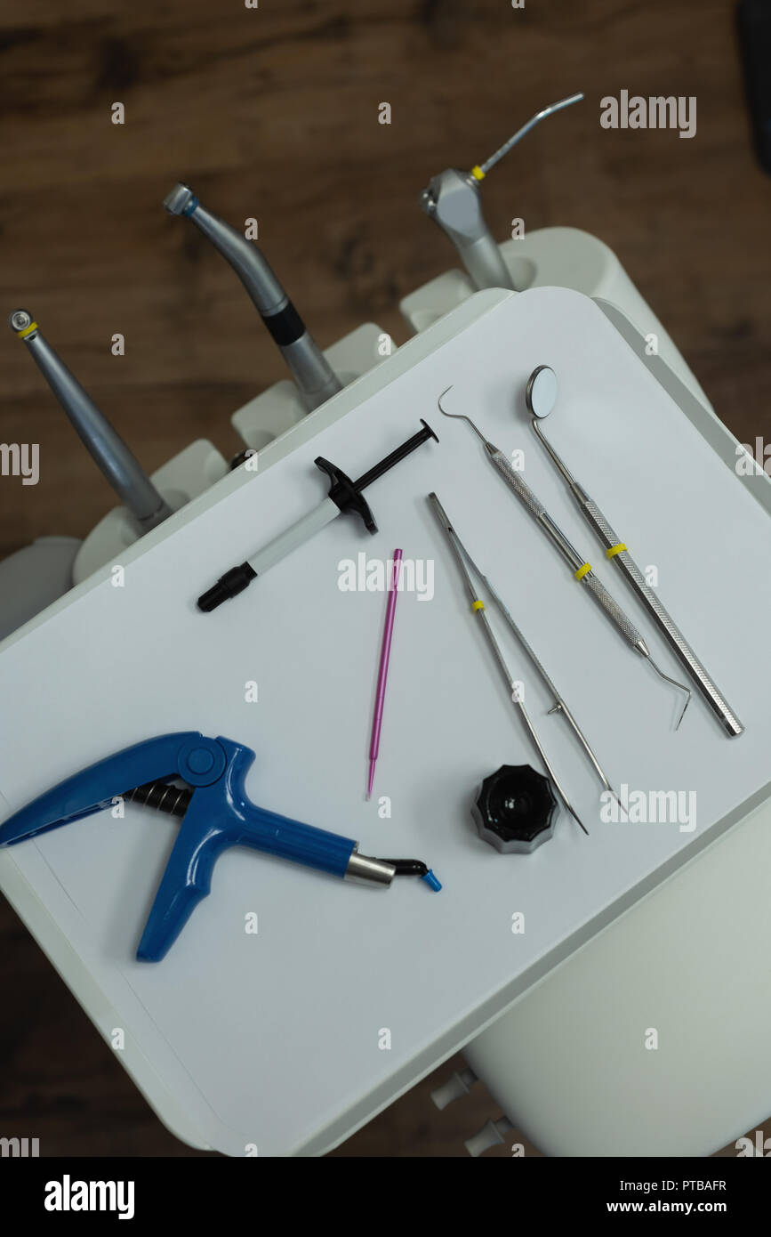 Dental tools in tray at clinic Stock Photo Alamy