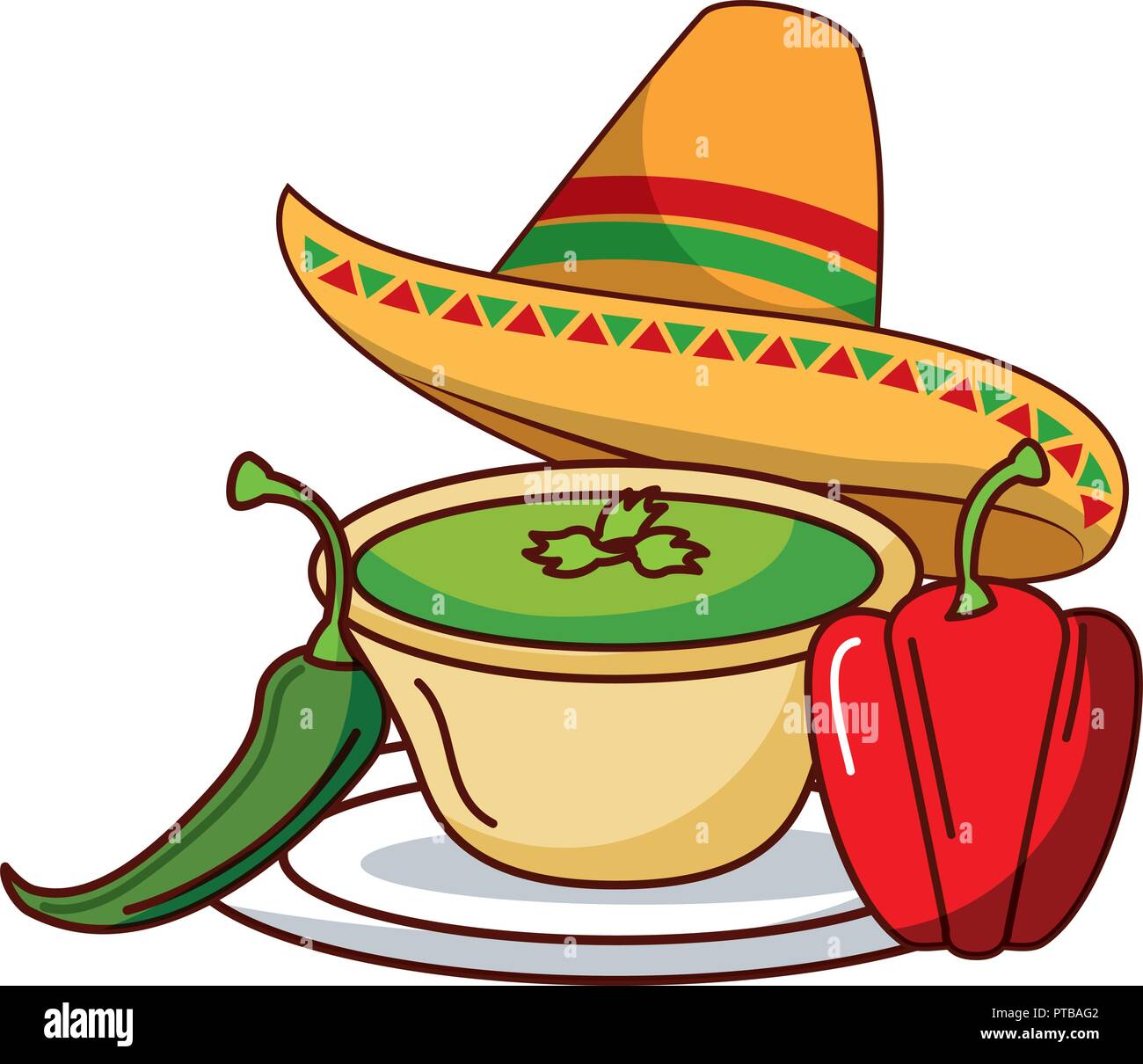 chili pepper guacamole hat mexican food traditional vector illustration