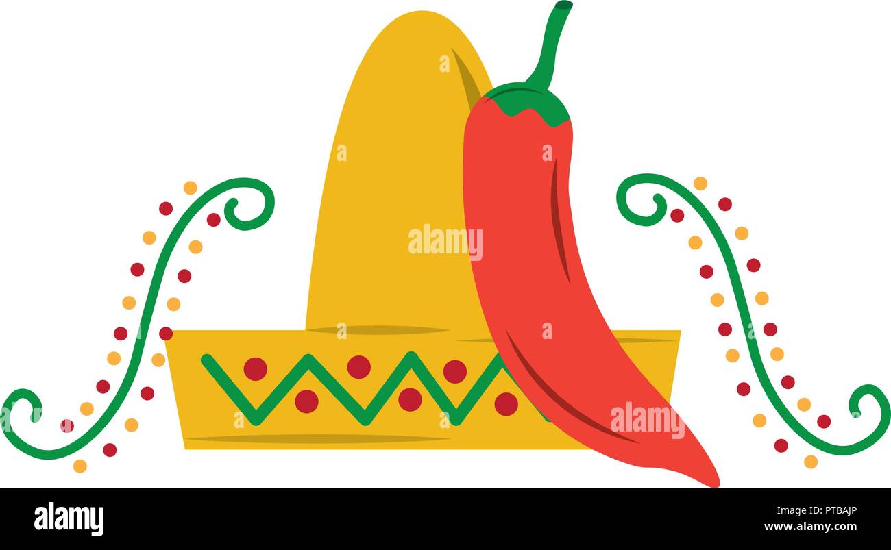 mexican hat and chili pepper vector illustration Stock Vector Image ...