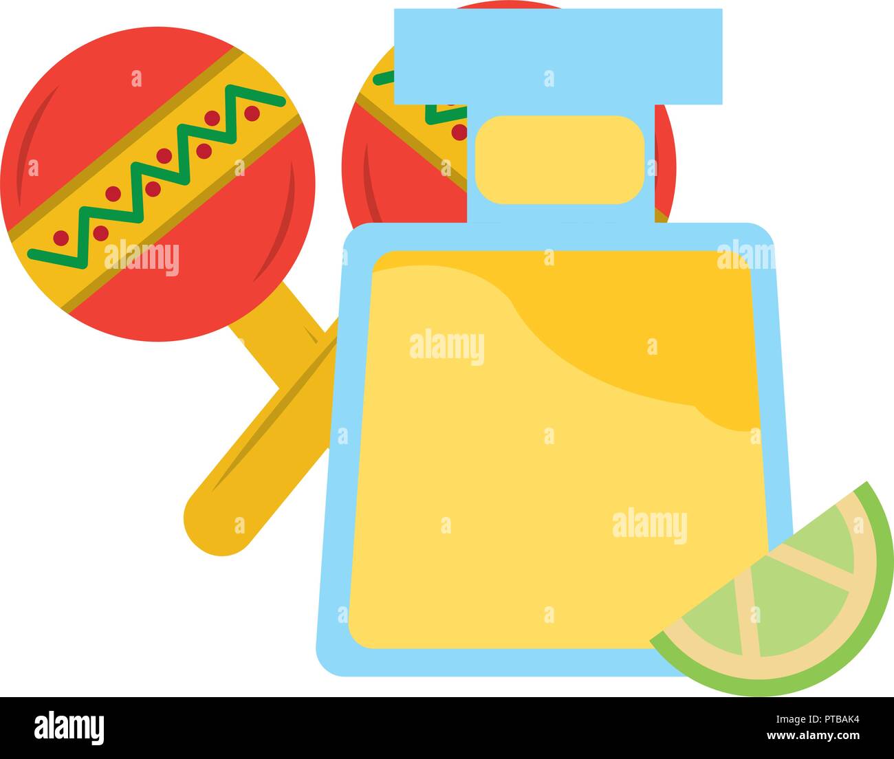 tequila drink bottle and maracas mexican vector illustration Stock ...