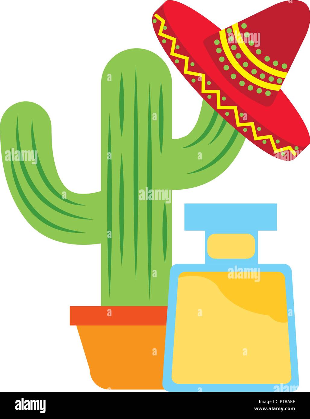 tequila bottle cactus and hat drink mexican vector illustration Stock ...