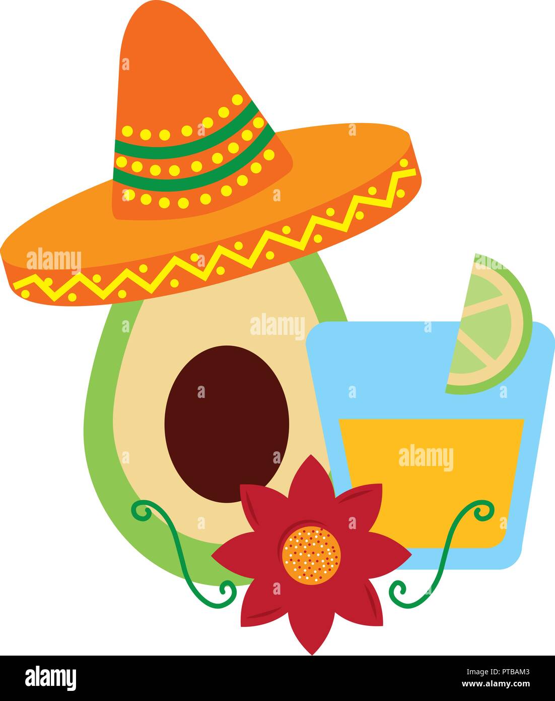 avocado and tequila drink hat mexican vector illustration Stock Vector ...