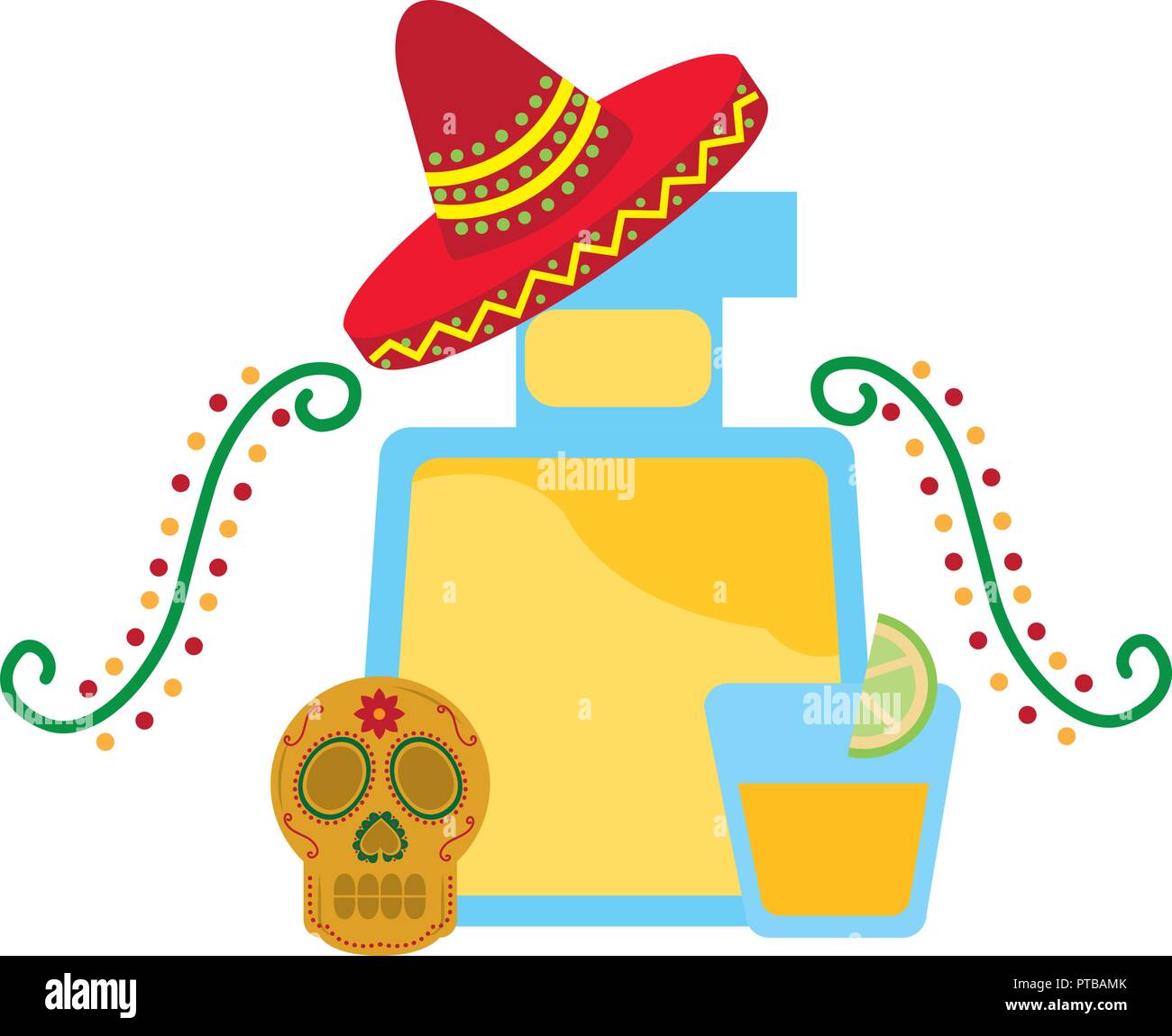 tequila drink hat mexican skull vector illustration Stock Vector Image