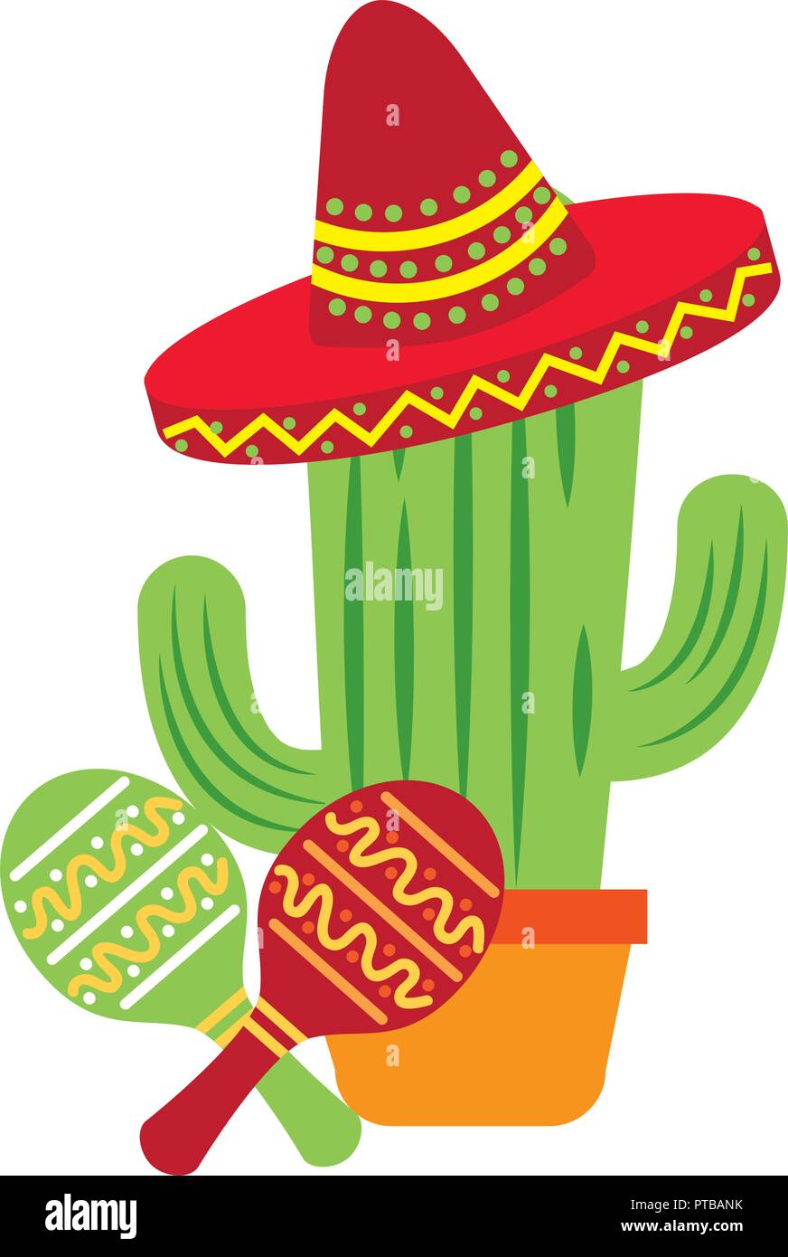 potted cactus mexican hat maracas vector illustration Stock Vector ...