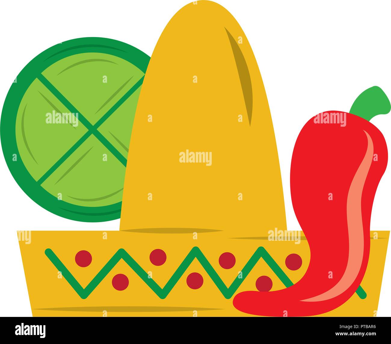 mexican hat chili pepper and lemon vector illustration Stock Vector ...