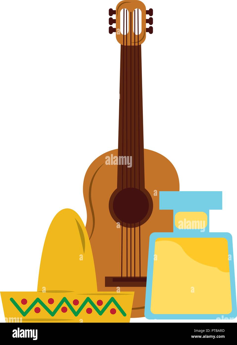 mexican hat guitar and bottle tequila vector illustration Stock Vector ...