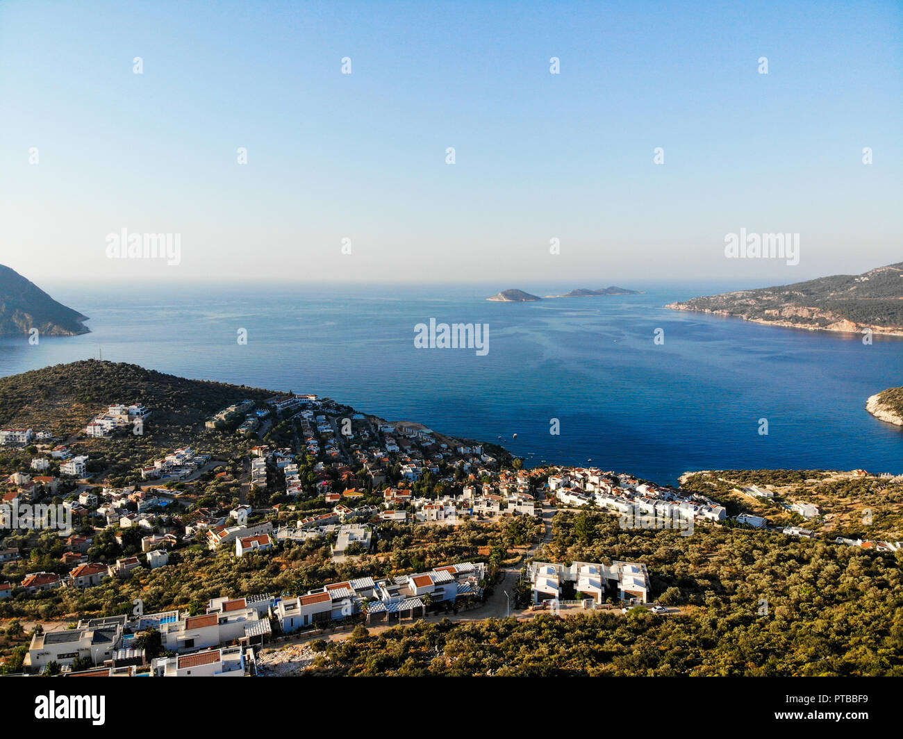 Aerial View of Resort Town Kalkan Antalya in Turkey. Vacation in Turkey. Stock Photo