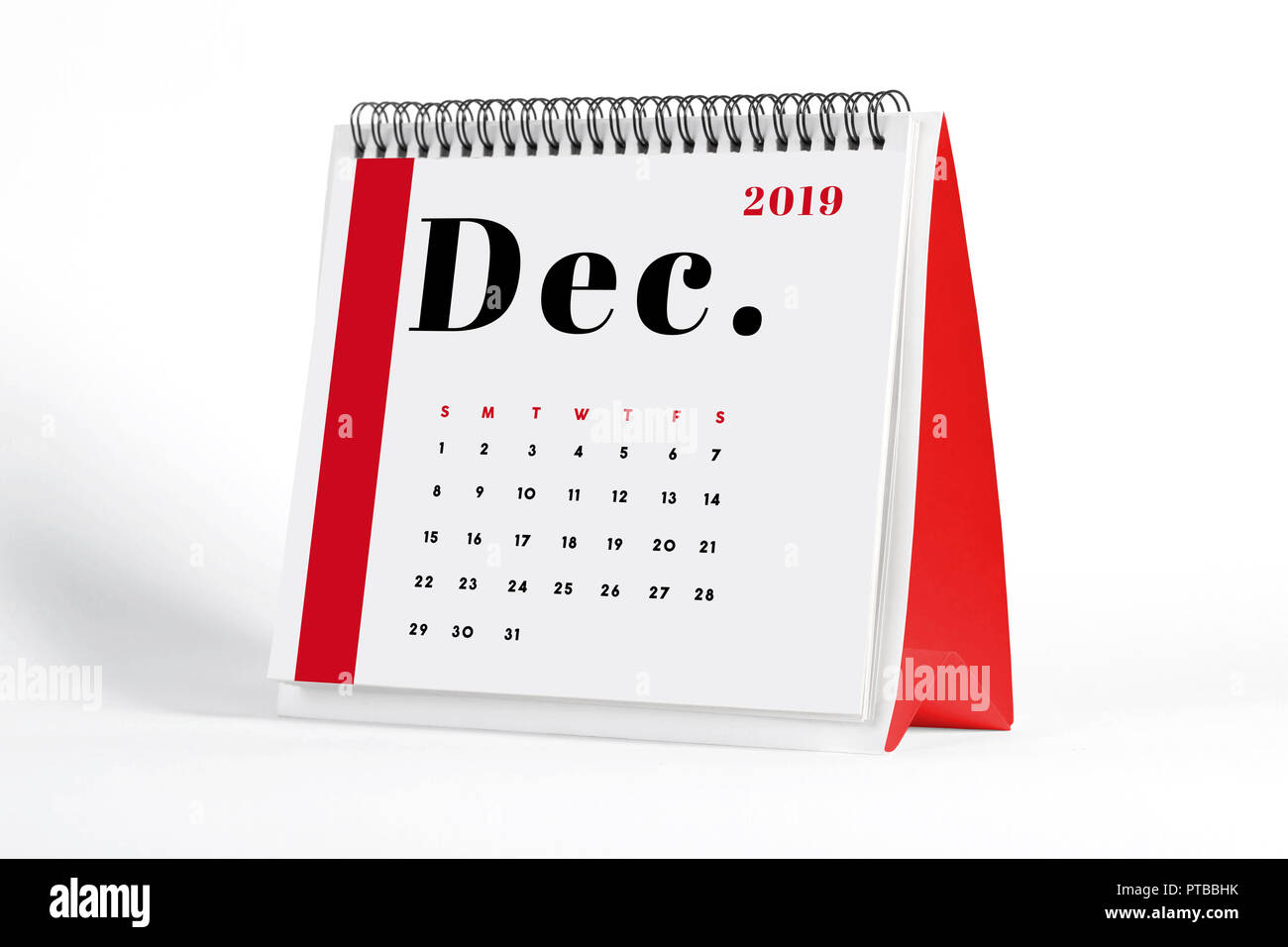 2019 December page of a desktop calendar on white background. 3D ...