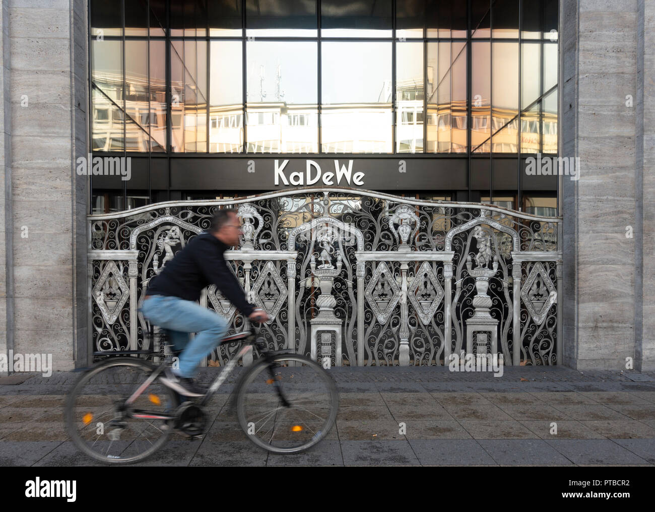 Exterior of KaDeWe department store with ornate gates closed on public