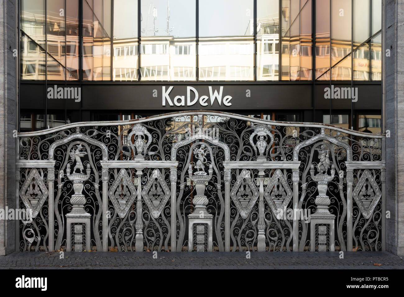 Exterior of  KaDeWe department store with ornate gates closed on public holiday, Berlin, Germany Stock Photo