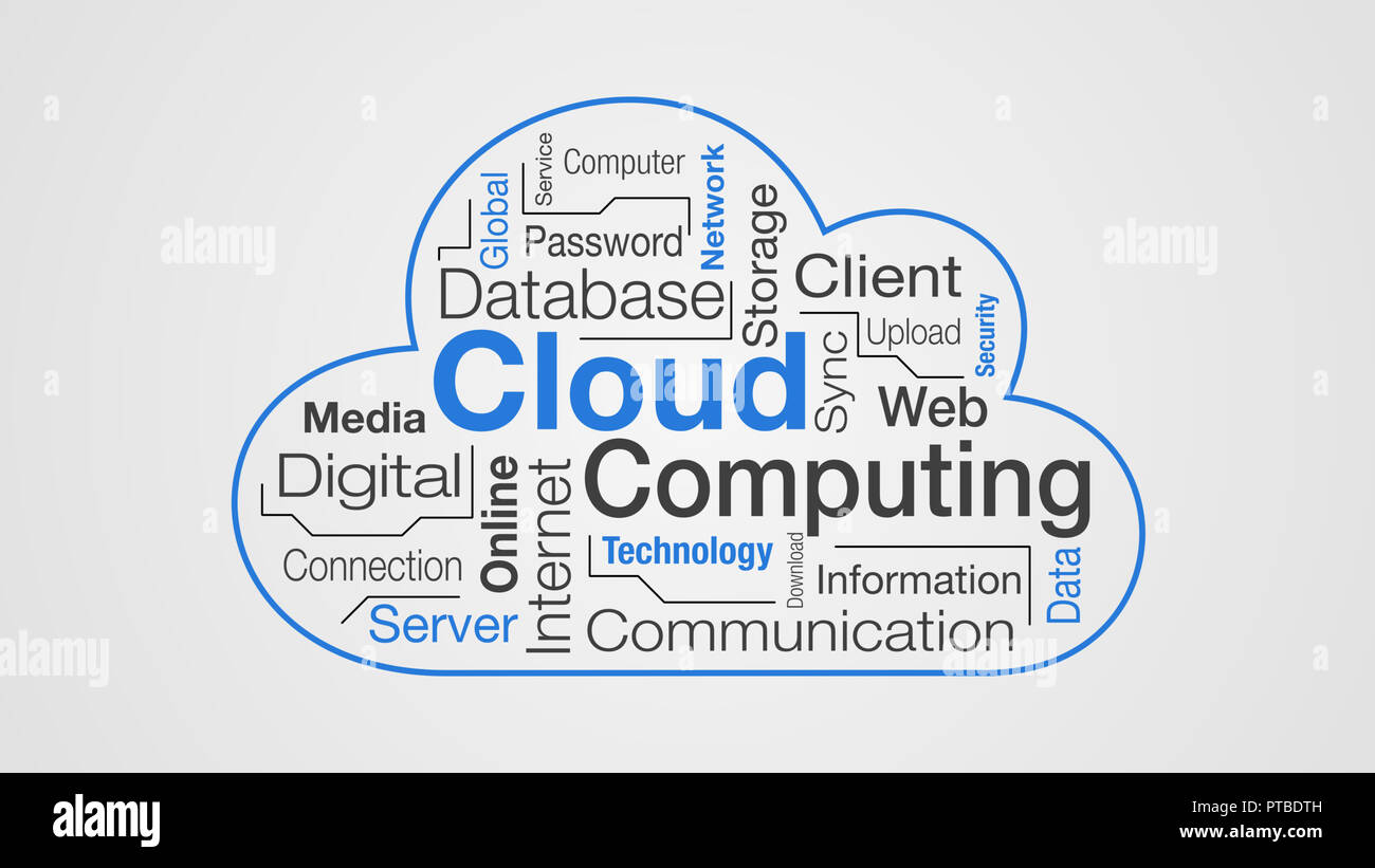stylized cloud with words about the concept of cloud computing and new technology Stock Photo