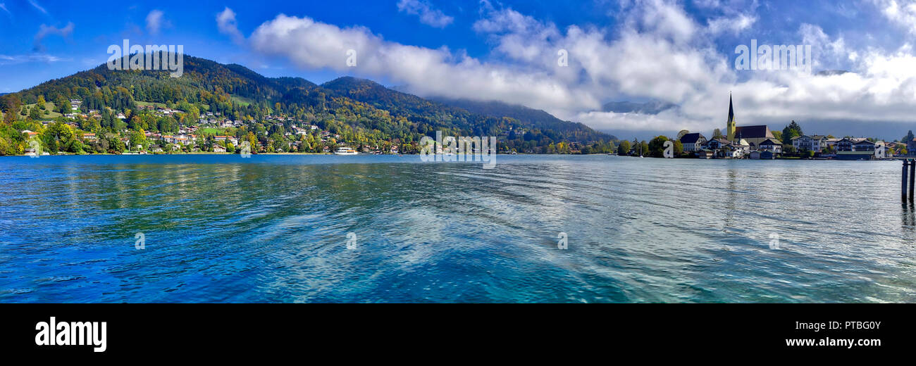 DE - BAVARIA: Panoramic view of Rottach-Egern and Lake Tegernsee HDR-Image) Stock Photo
