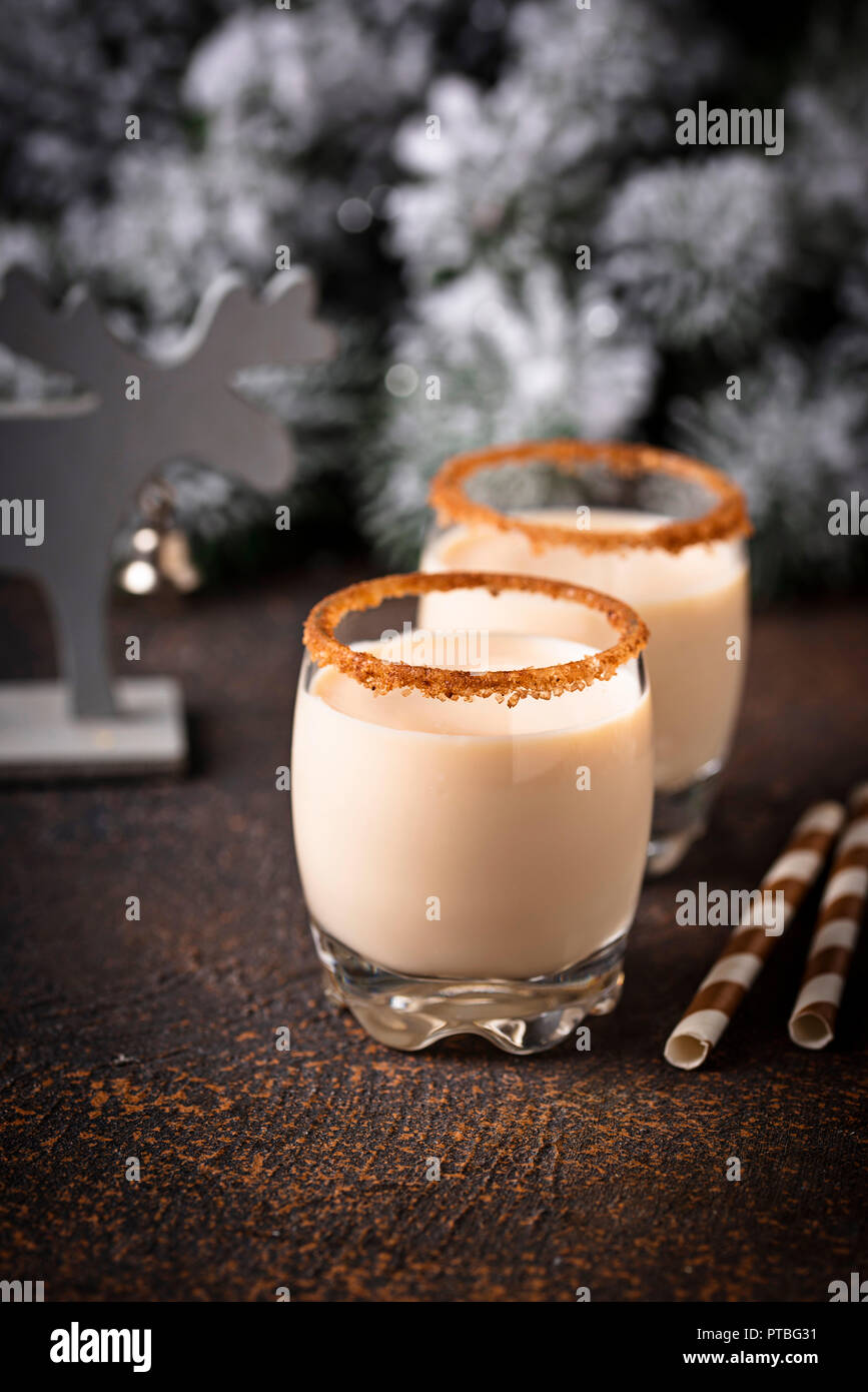Traditional Christmas winter drink eggnog in glasses Stock Photo Alamy