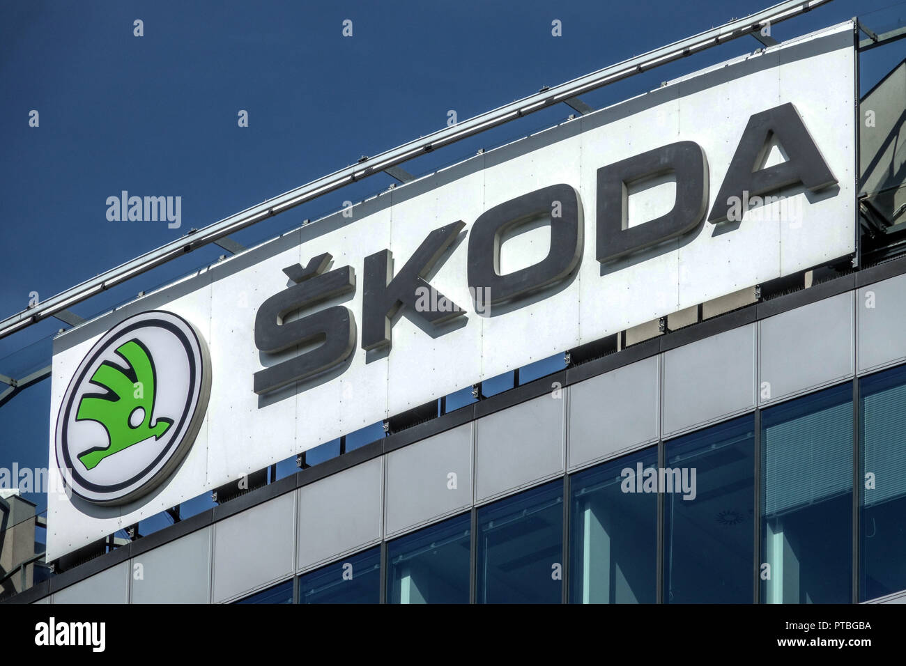 Skoda logo, Skoda advert Czech Republic Stock Photo