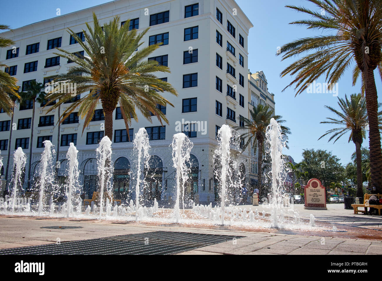Fountains at Nancy M. Graham Centennial Square in downtown West Palm Beach, Florida Stock Photo