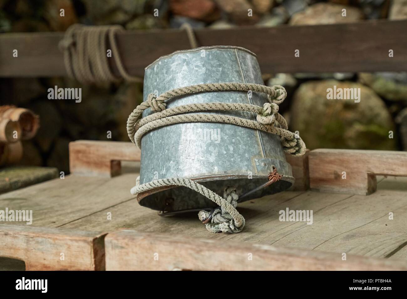 Metal bucket for a well Stock Photo Alamy