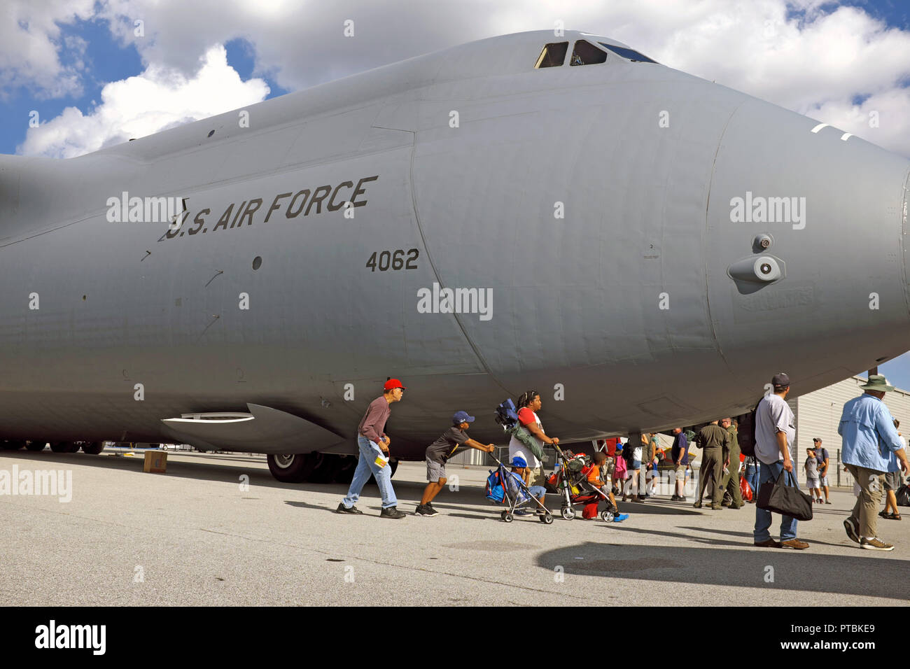 US Air Force air carrier on display at the annual Cleveland Air Show over Labor Day Weekend 2018 at Burke Lakefront Airport in Cleveland, Ohio, USA. Stock Photo