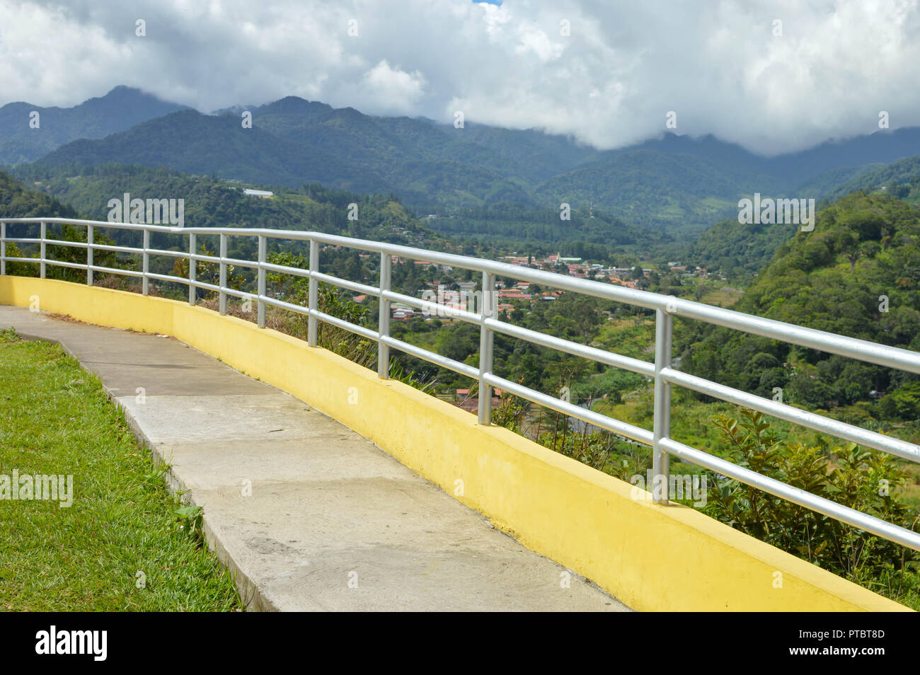 Observation deck with the landscapes of the highlands of Boquete and Caldera River, Chiriqui region of Panama Stock Photo