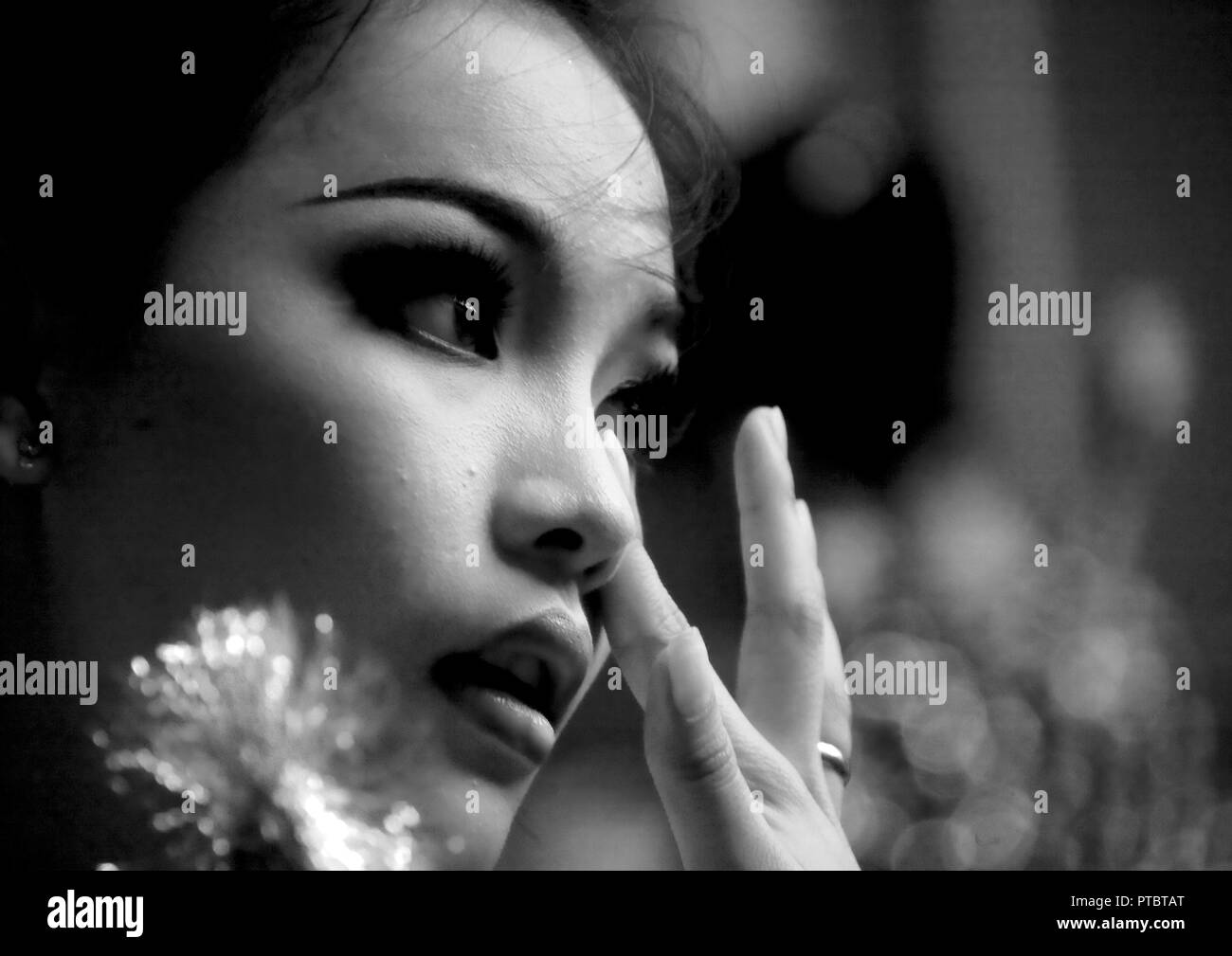 Make-up of the cambodian dancer of the national ballet, Phnom Penh province, Phnom Penh, Cambodia Stock Photo