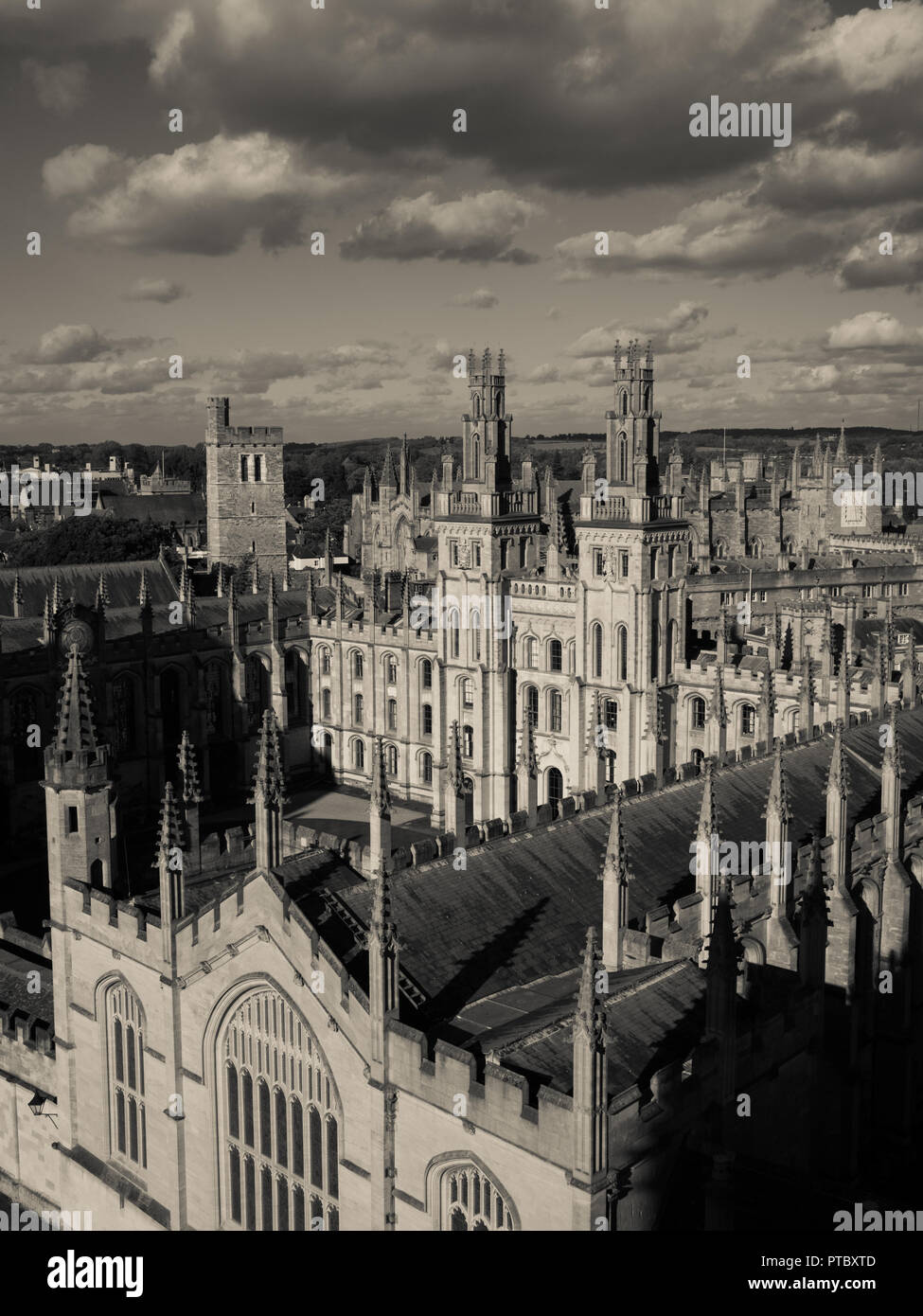 Black and White Image Dramatic Sky's, All Souls College, Oxford University, Oxford, England, UK, GB. Stock Photo