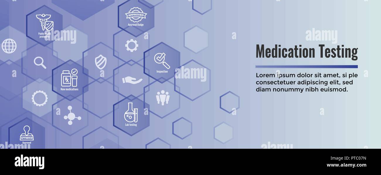 Drug Testing Process Web Header Banner With Icon Set Stock