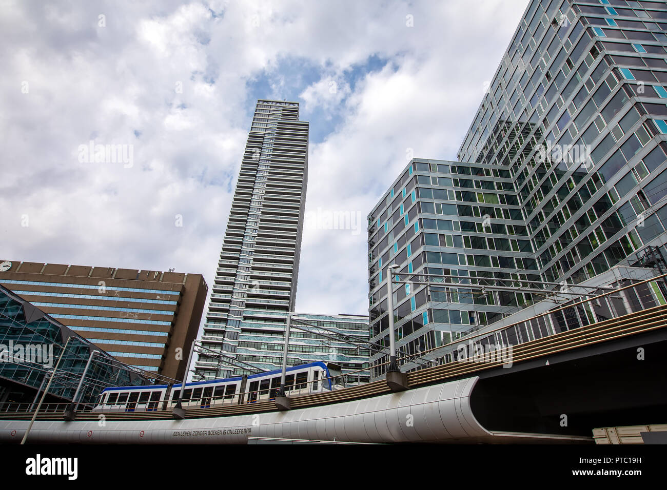 Hague, Netherlands - July 6, 2018: randstadRail light rail tram travelling from The Hague Central Station through city Stock Photo