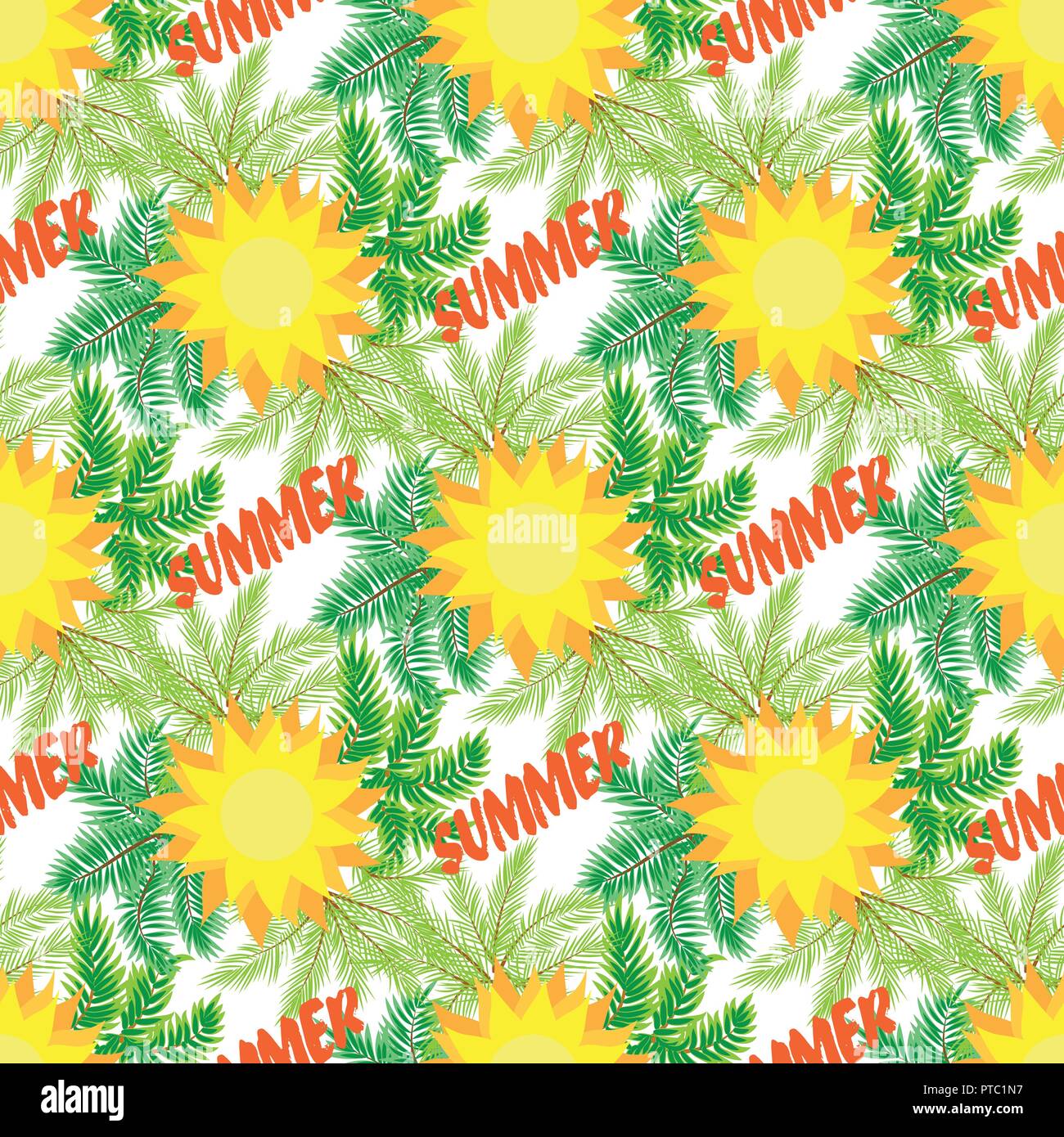 Palm trees and sun background. Vector seamless pattern Stock Vector
