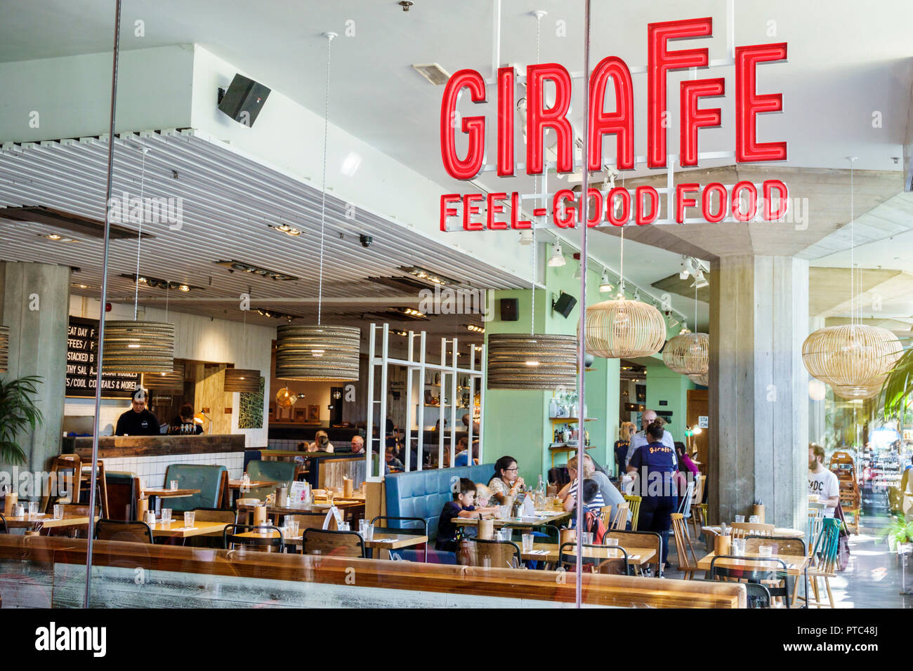 London England,UK,Lambeth South Bank,Southbank Centre center,arts complex venue,Giraffe,restaurant restaurants food dining cafe cafes,inside interior, Stock Photo