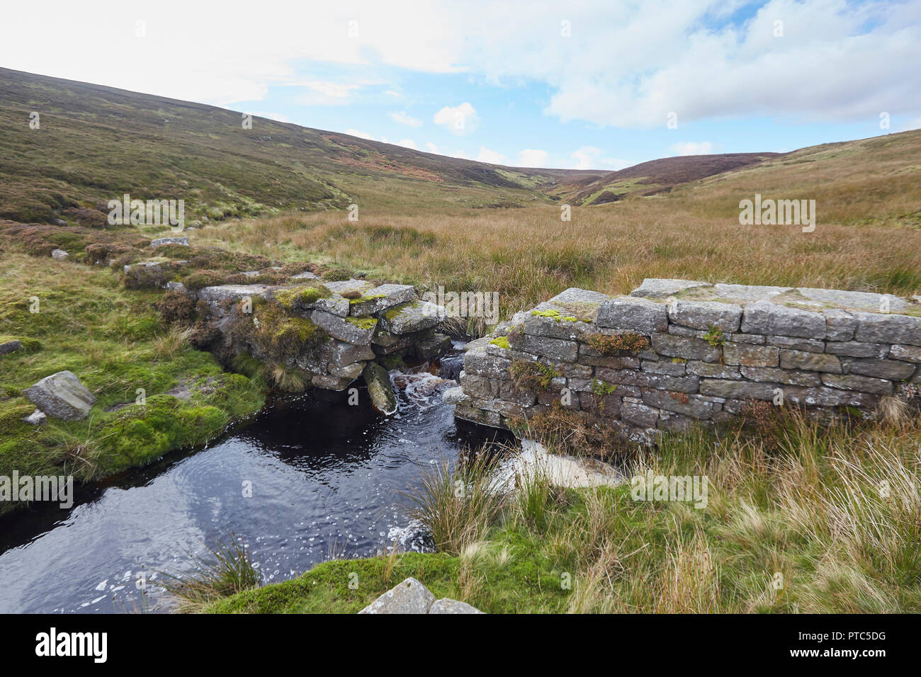 Remains of the Blakethwaite mining dams part of the upper Gunnerside Gill lead mining industry water management system which supplied the dressing flo Stock Photo