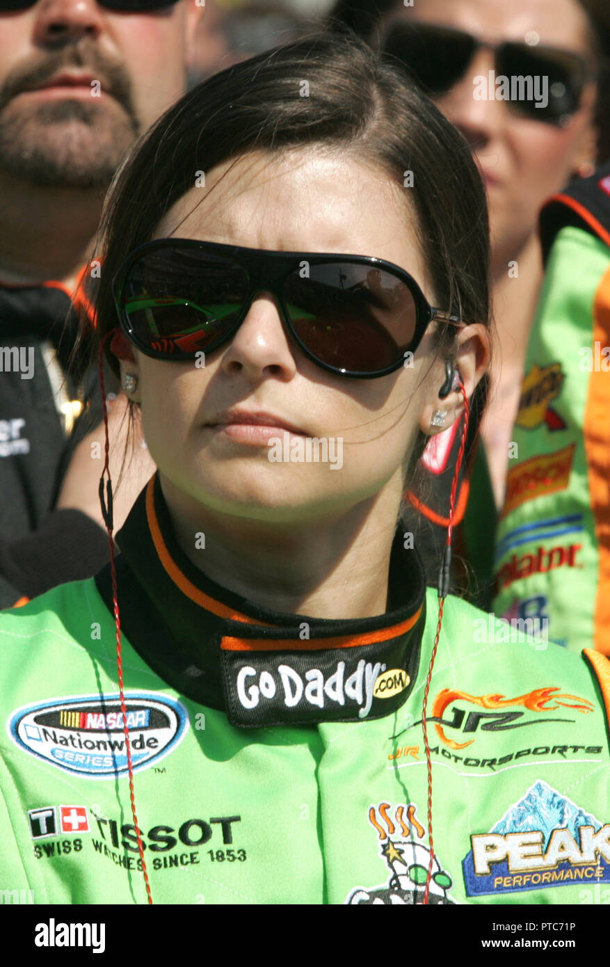Danica Patrick waits by her car on pit road just prior to the start of the NASCAR Nationwide Drive4COPD 300 at Daytona International Speedway in Daytona Beach, Florida on February 19, 2011. Stock Photo