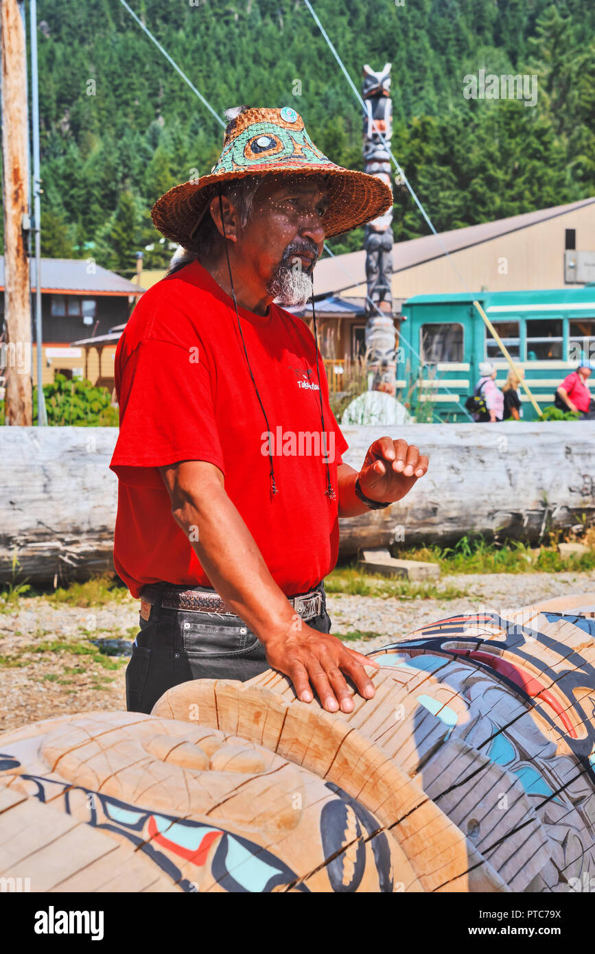 Local craftsman with his work, Yaakw Kahidi Cultural Center, Hoonah