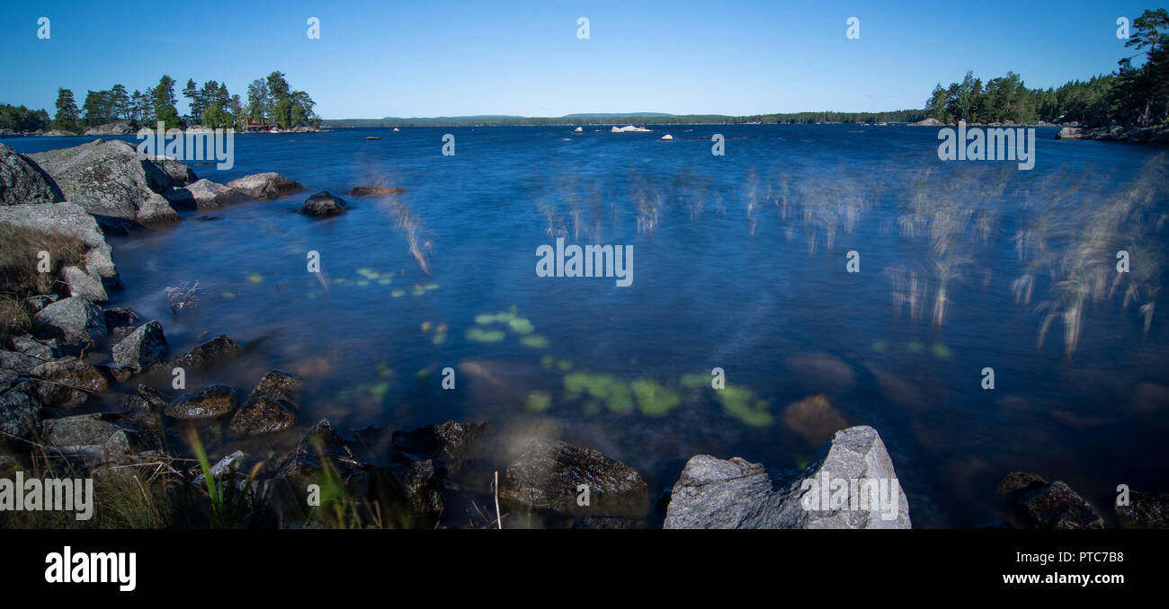 Typical Swedish lake scenery, long exposure Stock Photo