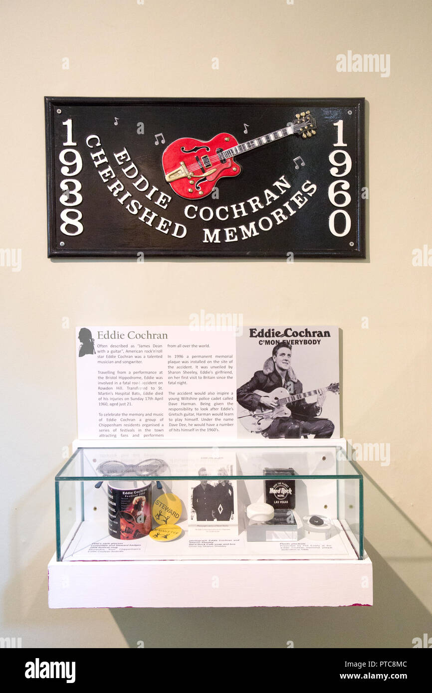 Memorial to Eddie Cochran (1938-1960) who died at Rowden Hill, Box, with permission of Chippenham museum, Wiltshire, England, UK Stock Photo