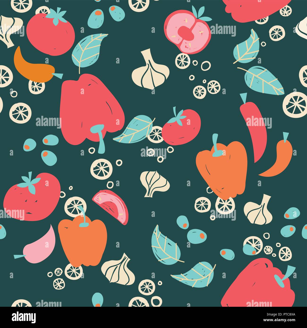 Vegetables on dark background seamless pattern Stock Vector