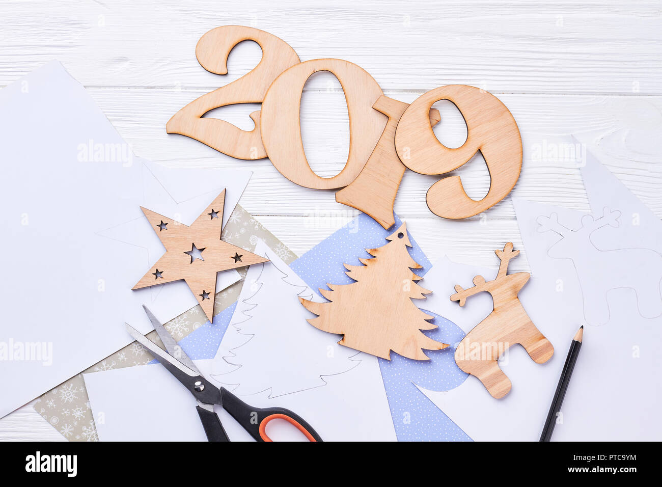 Cut out wooden digit 2019, Christmas ornaments. Handmade wooden ...