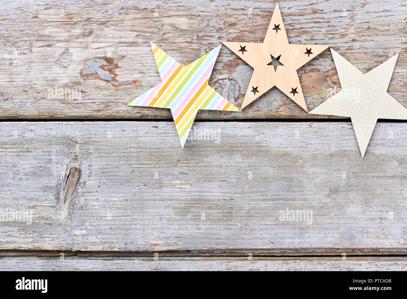 Handmade Christmas Decorations Stars Paper And Wooden Cut Out