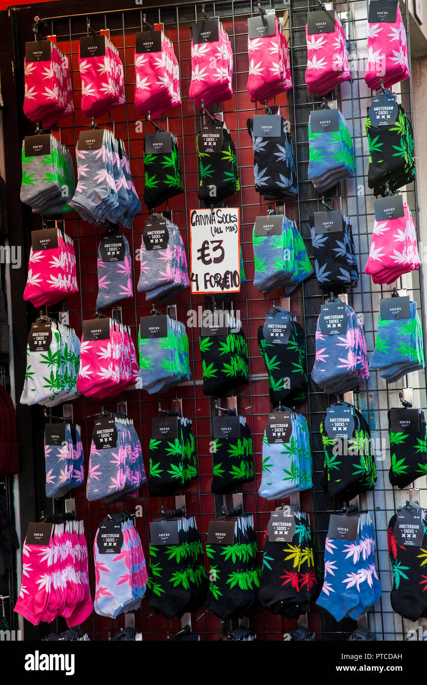 AMSTERDAM, NETHERLANDS - MARCH, 2018: Sale of printed socks with marijuana  leaves at the Old Central district in Amsterdam Stock Photo - Alamy