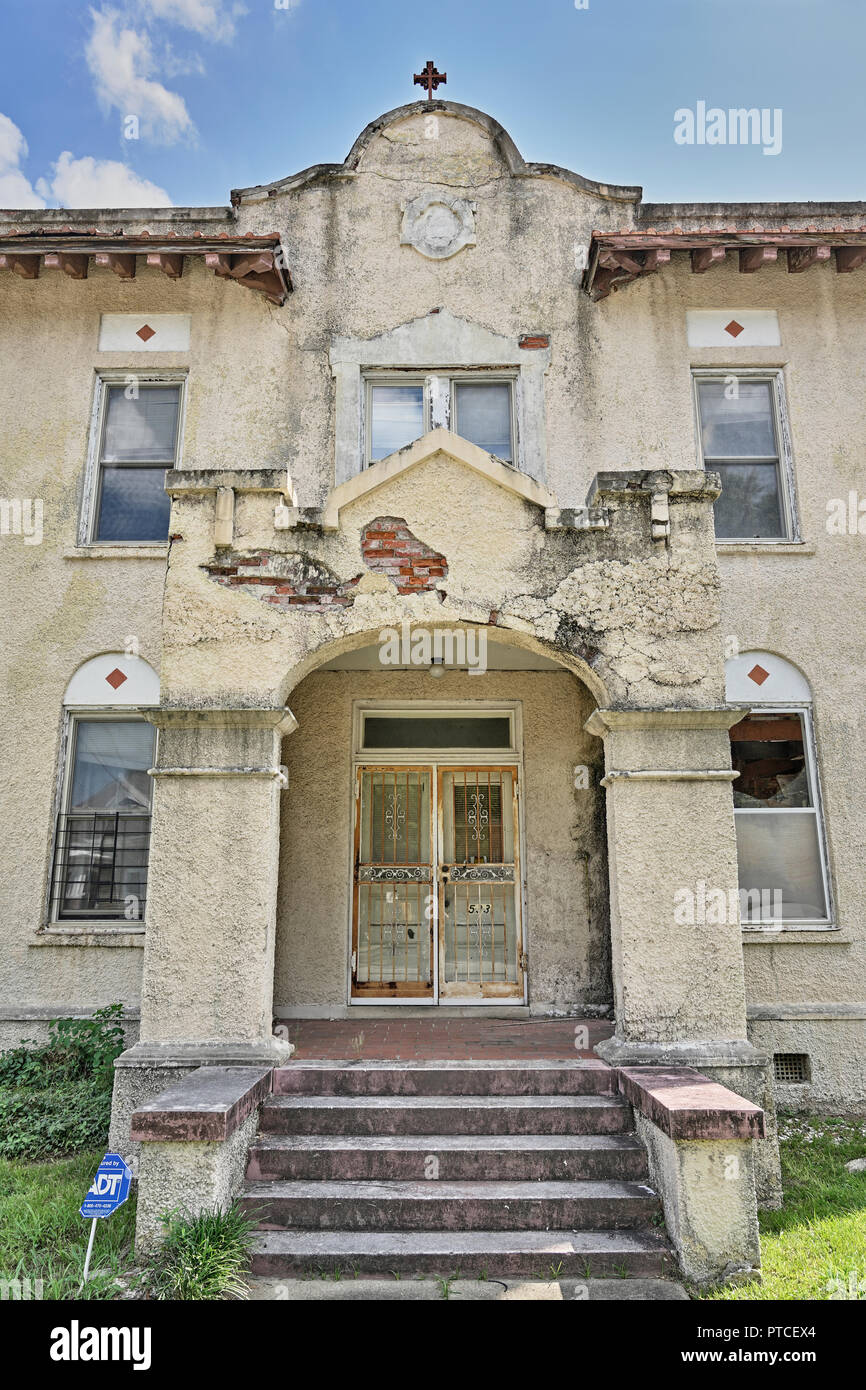 Old abandoned broken down church in urban decay in Montgomery Alabama, USA. Stock Photo