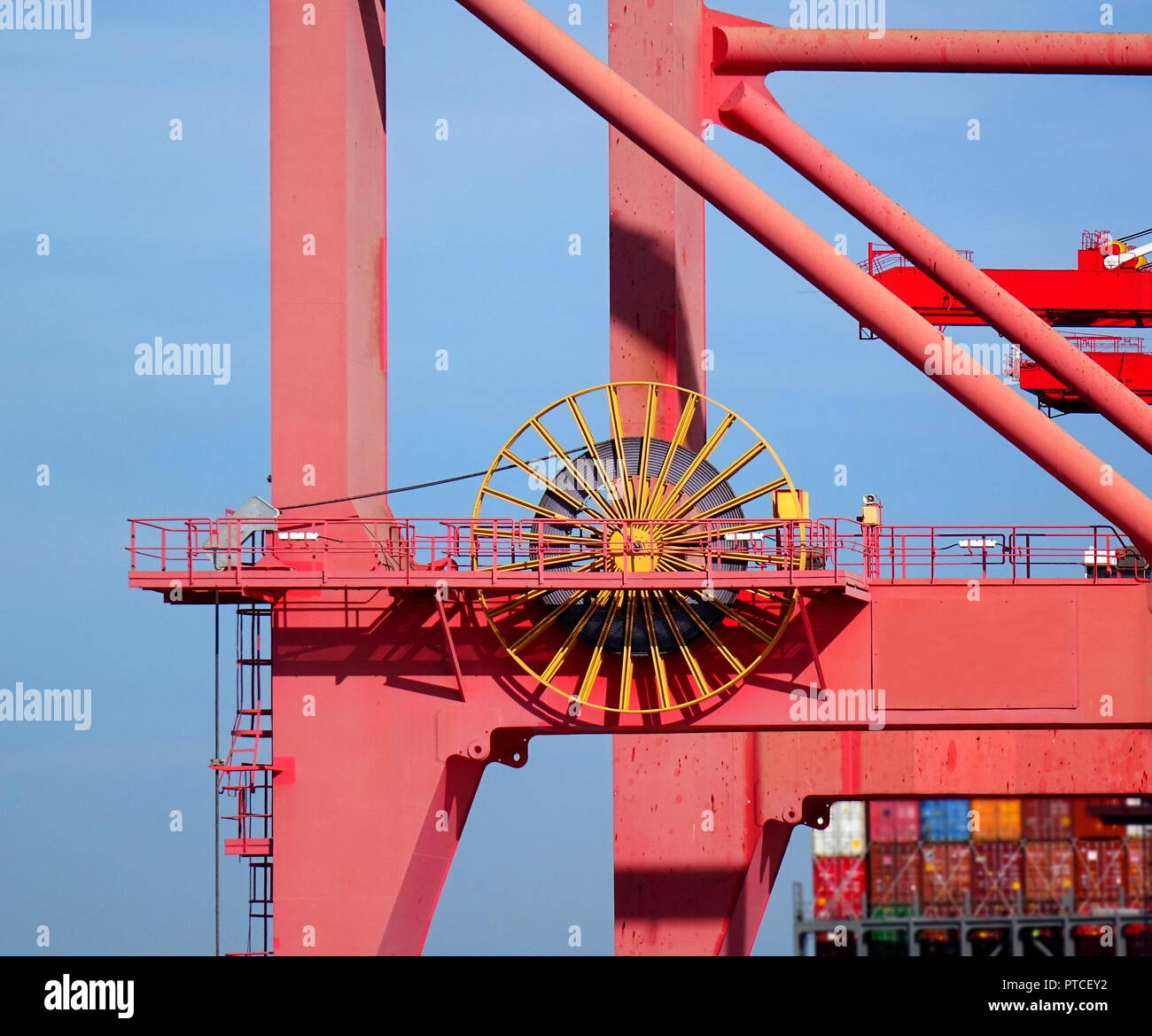 Detail of a large crane used for loading containers on to ships Stock ...