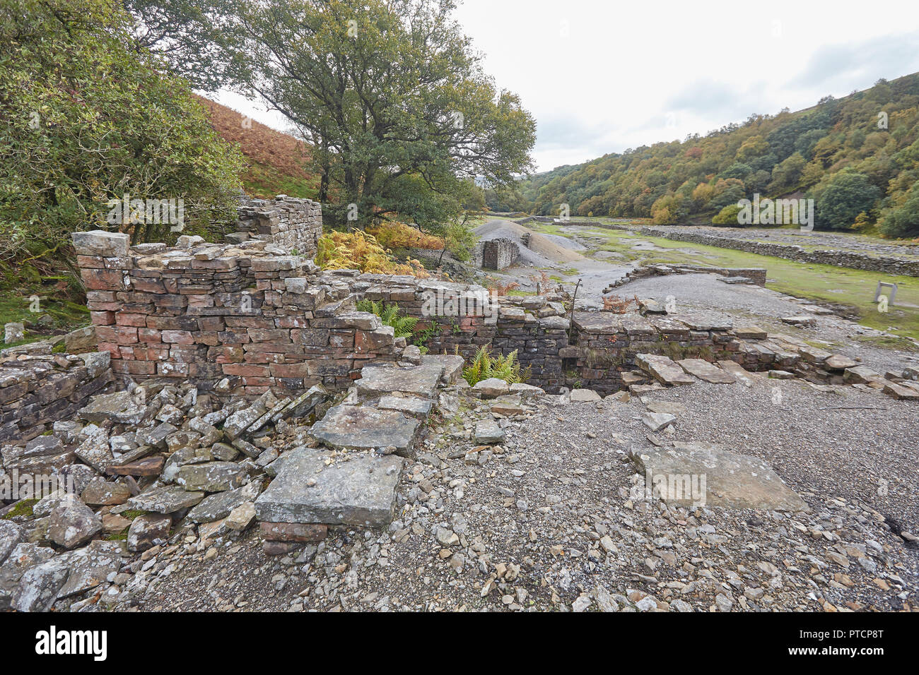 Remains of the once thriving lead mining industry, Gunnerside Gill, Swaledale, Yorkshire Dales, UK. Sir Francis Dressing Floor. Stock Photo