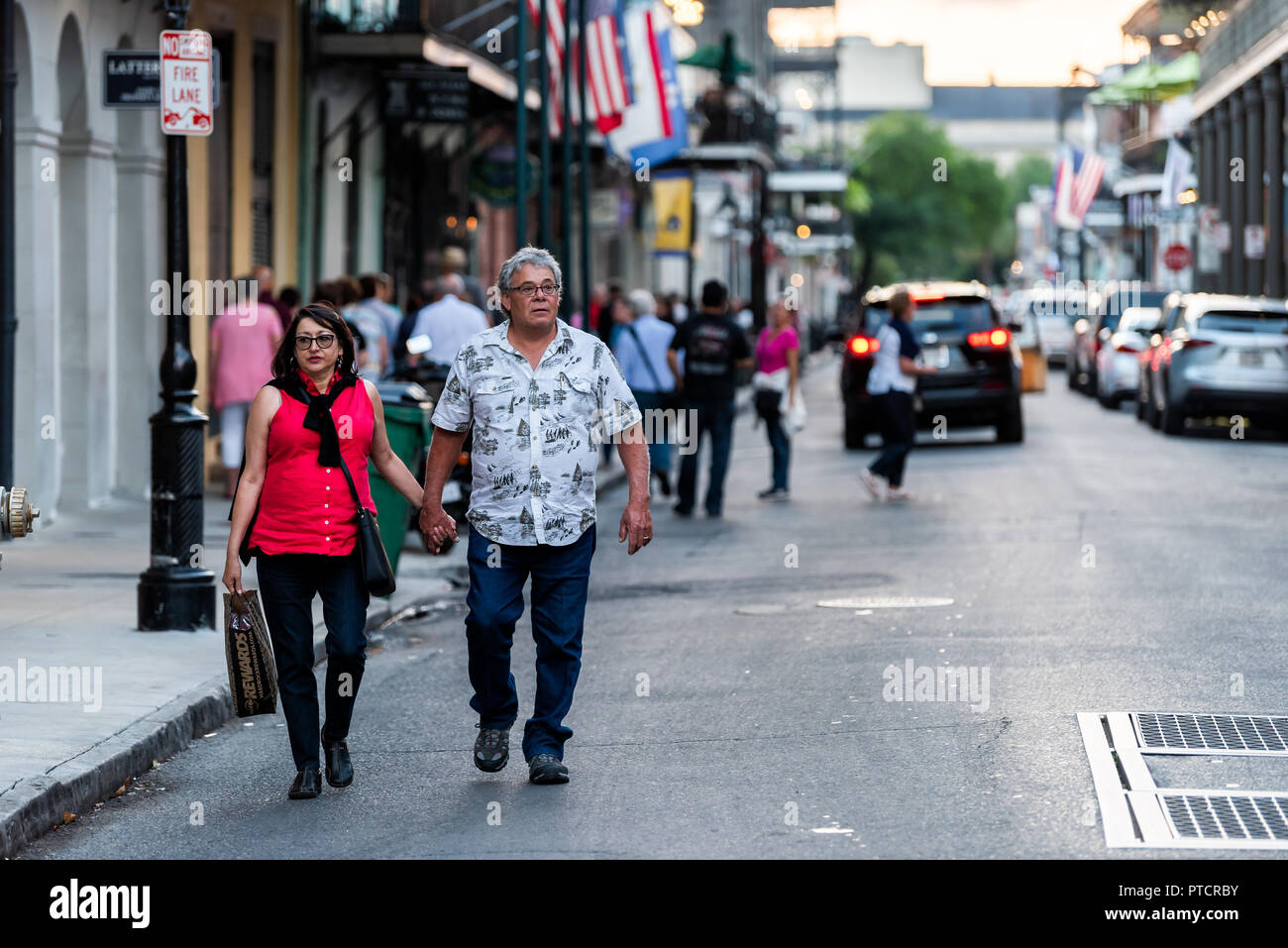 New Orleans, USA April 22, 2018 Downtown old town Bourbon street in